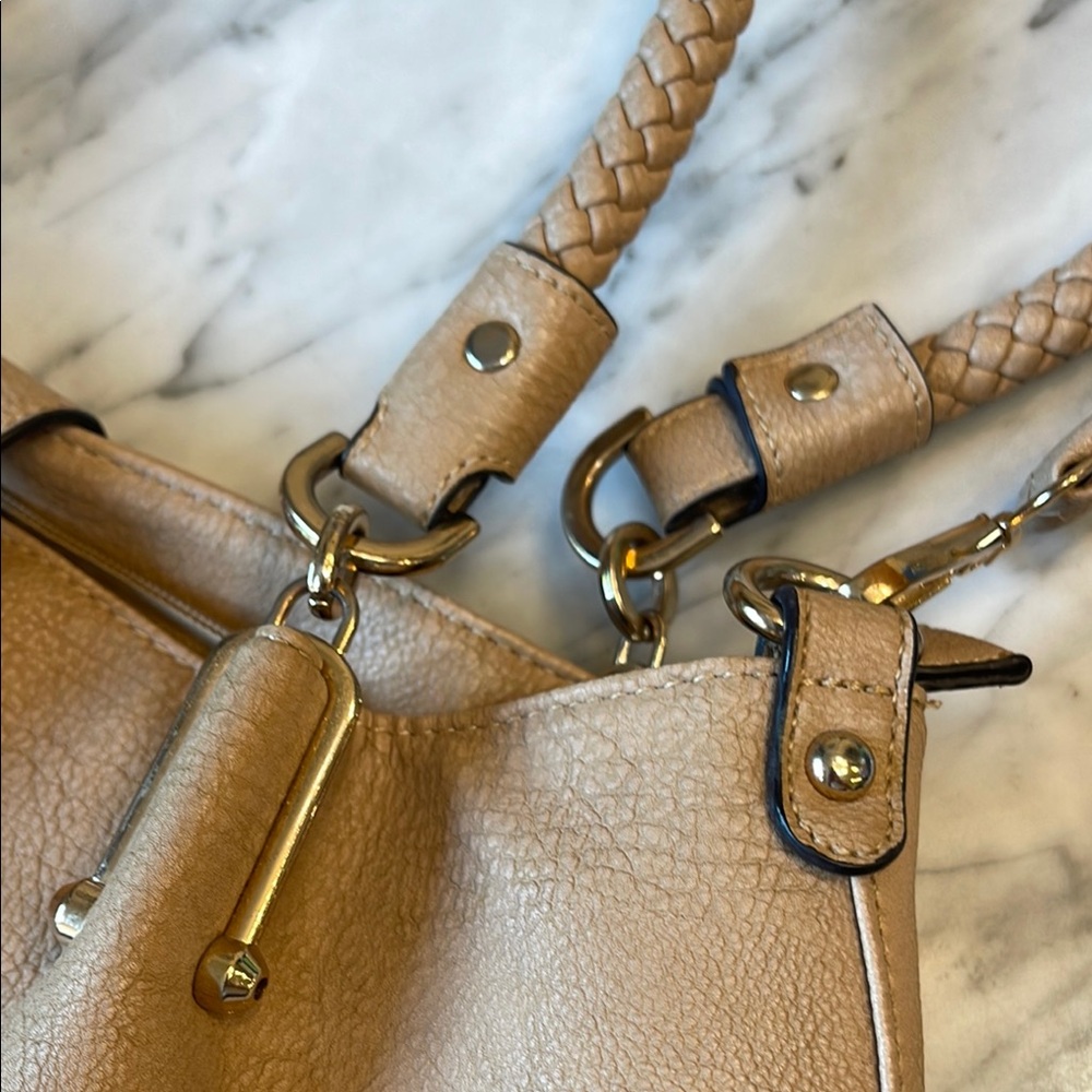 Black Rivet Denim & Tan Boho Shoulder Bag | Braided Handle Mixed Media Tote - Picture 7 of 8